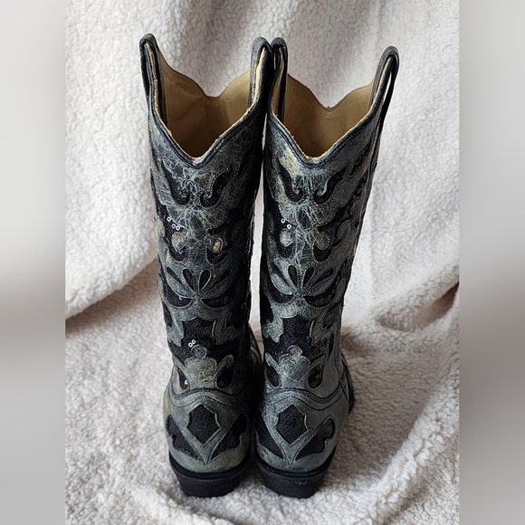 Corral Women's Gray & Black Sequin Inlay Western Boots with Snip Toe Size 7.5 - Picture 9 of 14
